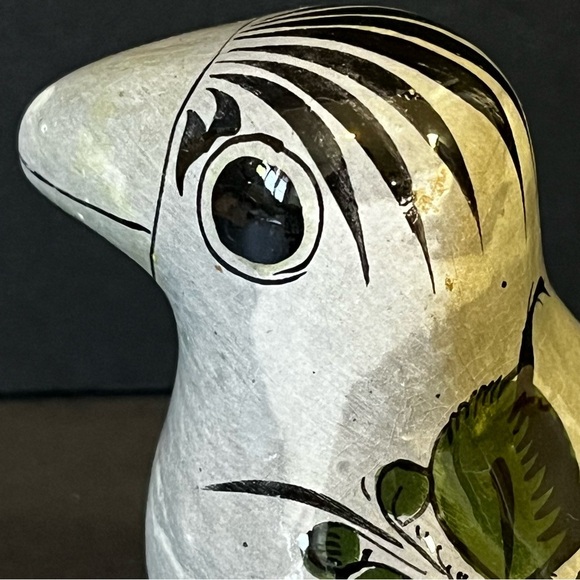 Vintage Hand Painted Tonala Mexican Bird Grey Folk Art Clay Pottery Hand Painted - Picture 4 of 10